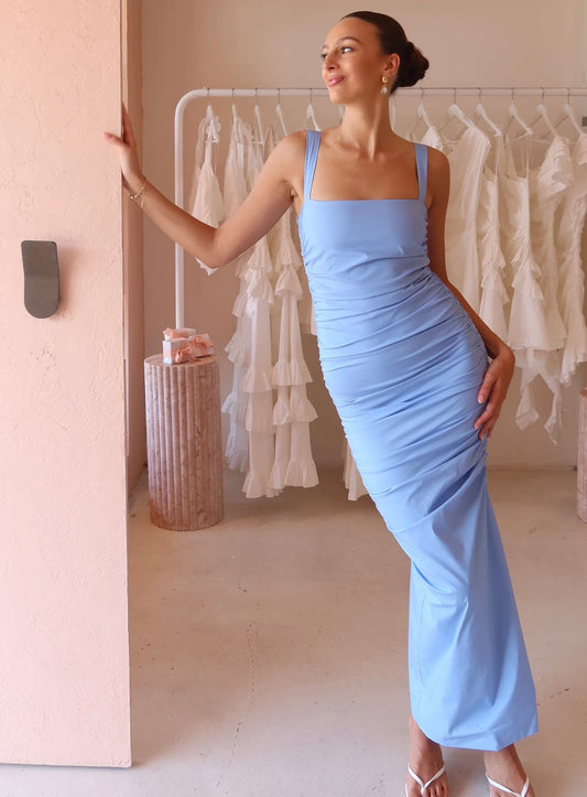 By Nicola Bay Gathered Maxi Dress in Lagoon Size 16