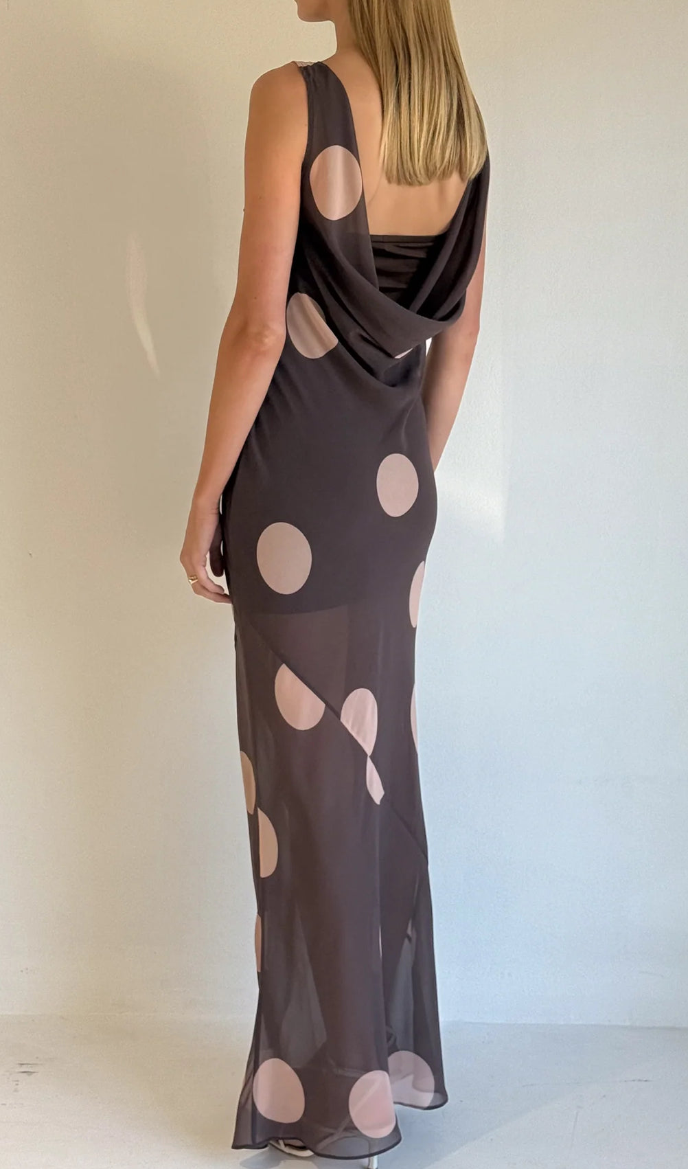 By Nicola Juno Maxi Dress In Chocolate Polka Size 10