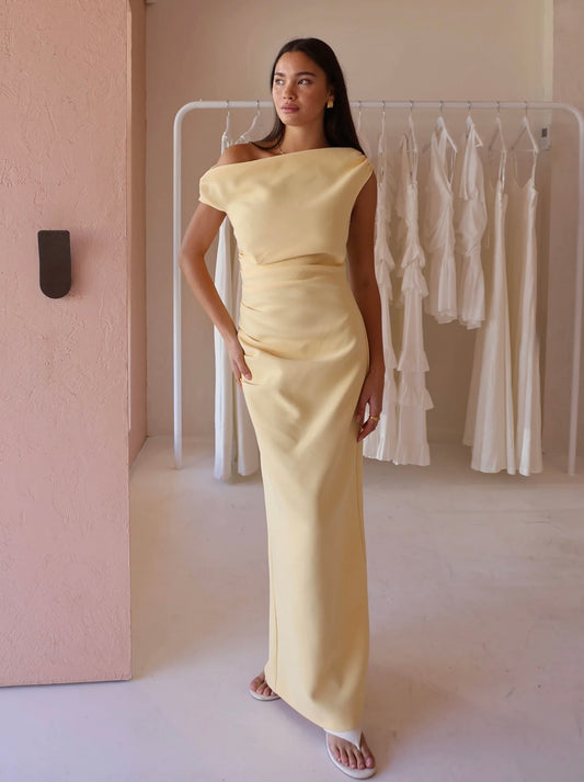 By Nicola Vivian Crepe Maxi Dress in Lemon Size 12